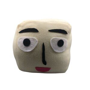 Vintage Handmade Beige Felt Cube Pillow Modernist Face Plush